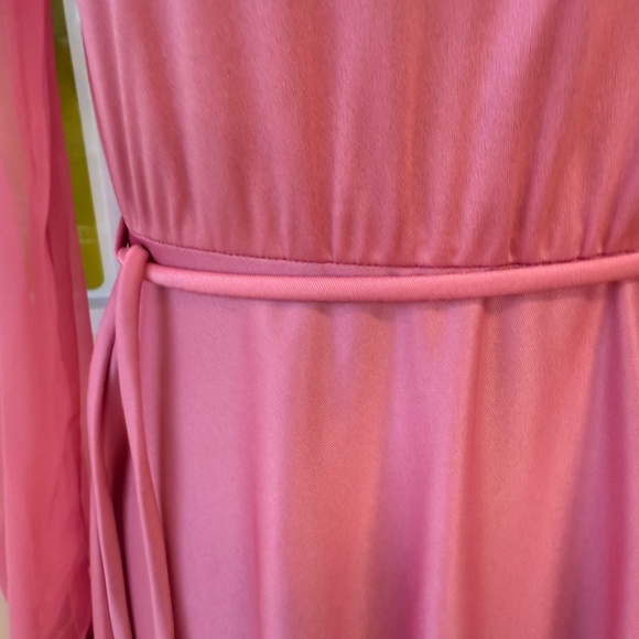 Vintage 70s Pink High-Neck Lace Long Sleeve Vintage Dress - Picture 9 of 11